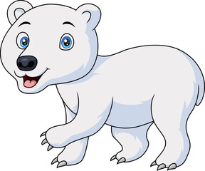 Cute baby polar bear cartoon on white background