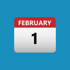 1th February calendar icon. February 1 calendar Date Month icon