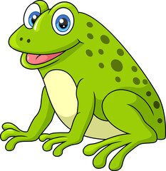 Cute happy green frog cartoon on white background