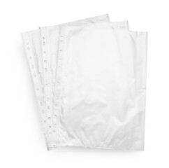 Empty punched pockets on grey background, top view