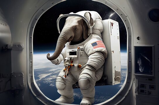 Elephant Astronaut In Space Exploring Generative AI