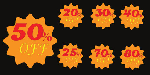 Sale tag speech bubble red shape with different discount percentages. 10, 20, 30, 40, 50, 60, 70, 80 and 90 percent price clearance sticker badge banner label vector illustration isolated
