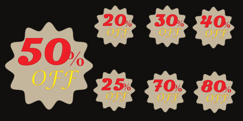 Sale tag speech bubble red shape with different discount percentages. 10, 20, 30, 40, 50, 60, 70, 80 and 90 percent price clearance sticker badge banner label vector illustration isolated
