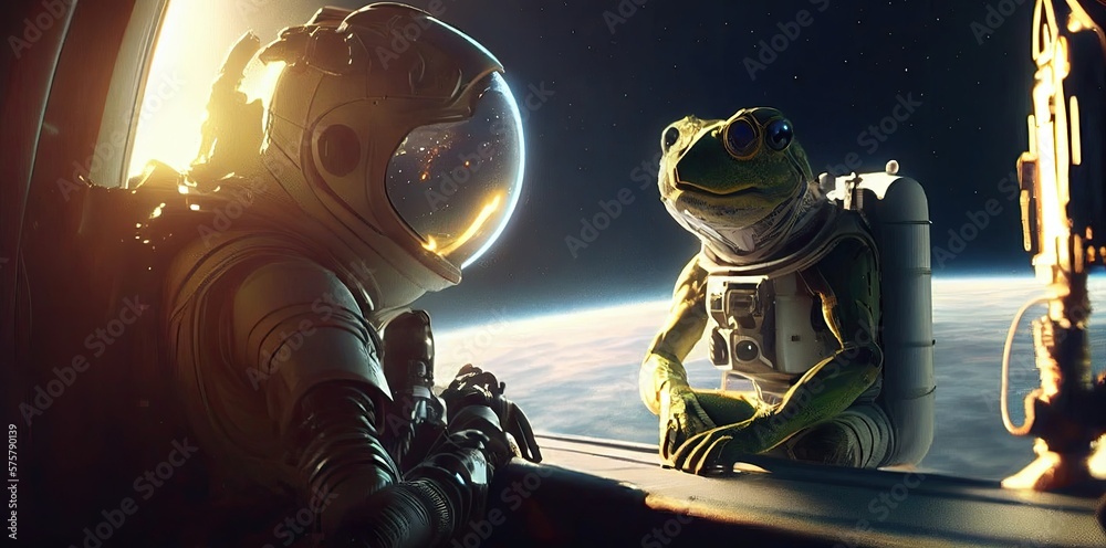 Poster frog spaceman in space in a spaceship generative ai
