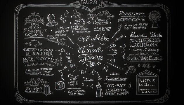 Chalkboard with white chalk art, conveying creativity and academic learning.