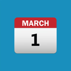 1th March calendar icon. March 1 calendar Date Month icon vector illustrator