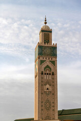 Fototapeta premium Minaret of the Hassan II Mosque in Casablanca Morocco