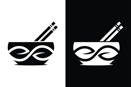 Leaf and bowl on black and white background. Very suitable for symbol, logo, company name, brand name, personal name, icon and many more.