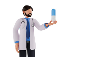 Doctor holding Pill 3d illustration