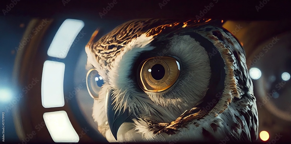Poster owl spaceman in outer space in a spaceship generative ai