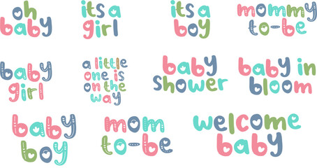 Set of baby shower hand lettering