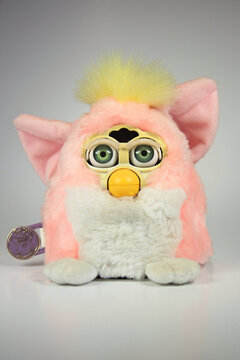 New York, NY - October 9, 2021: Original vintage 1990s pink baby Furby talking children's toy