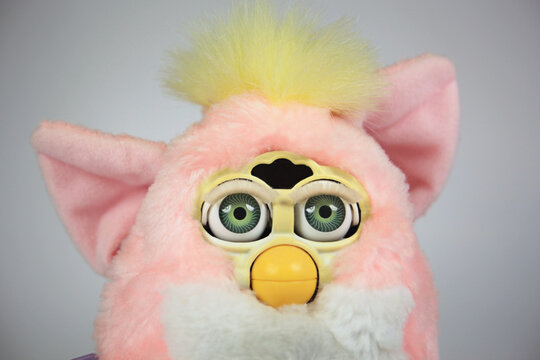 New York, NY - October 9, 2021: Original vintage 1990s pink baby Furby talking children's toy