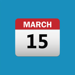15th March calendar icon. March 15 calendar Date Month icon vector illustrator