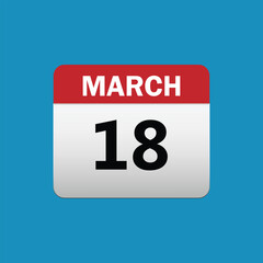 18th March calendar icon. March 18 calendar Date Month icon vector illustrator
