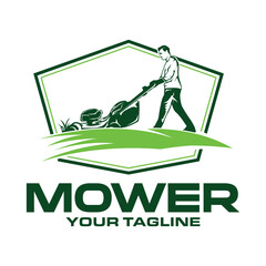 Lawn mower logo template. Lawn Gardening Logo Design. Vector illustration 