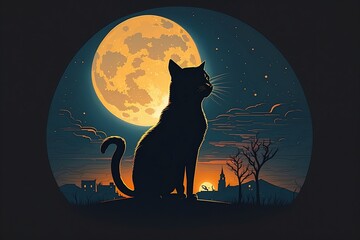 cat under the full moon