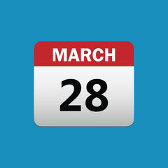 28th March calendar icon. March 28 calendar Date Month icon vector illustrator