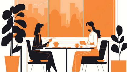 young women talking in meeting about work, vector illustration