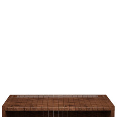 Wooden table, wood table top front view 3d render isolated