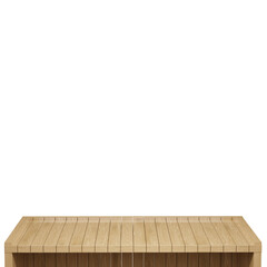 Wooden table, wood table top front view 3d render isolated