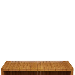 Wooden table, wood table top front view 3d render isolated