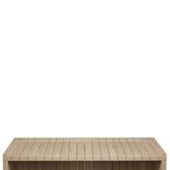 Wooden table, wood table top front view 3d render isolated