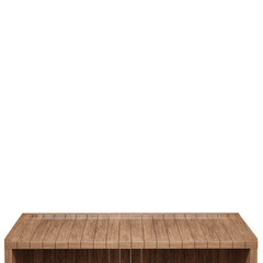 Wooden table, wood table top front view 3d render isolated