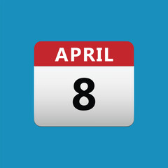 8th April calendar icon. April 8 calendar Date Month icon vector illustrator