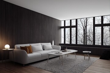 Moody Chic Styled Living Room Interior With White Sofa Made with Generative AI