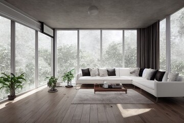 Warm Earth Tone Modern Living Room Interior with Styled Interior Design Made with Generative AI