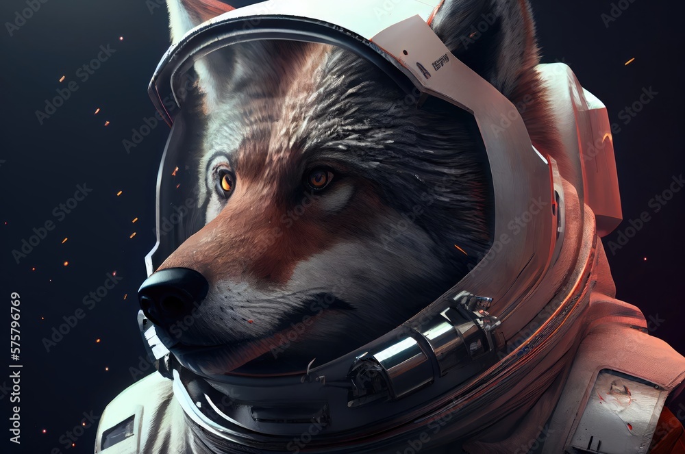Poster wolf astronaut in outer space exploring generative ai