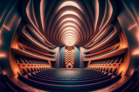 The Inside Of A Concert Hall With Rows Of Seats