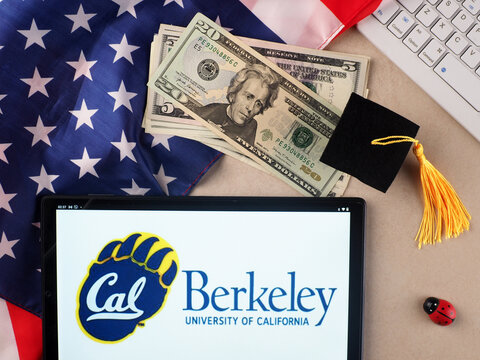 IIn this photo illustration, University of California Berkeley (UCB)  logo seen displayed on a tablet.