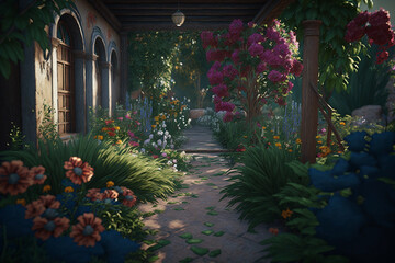 Fototapeta na wymiar A garden with colorful flowers created with Generative AI technology