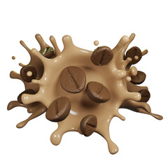 coffee milk liquid splash with coffee bean on transparent background