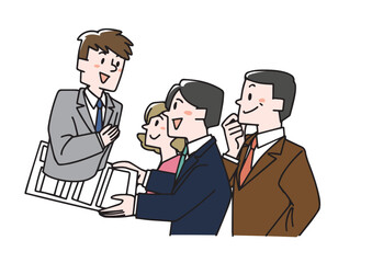 転職する男性がアピールするイラスト　履歴書から人柄がつたわる様子　