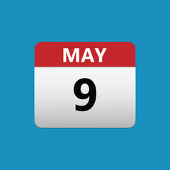 9th May calendar icon. May 9 calendar Date Month icon vector illustrator