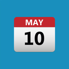 10th May calendar icon. May 10 calendar Date Month icon vector illustrator