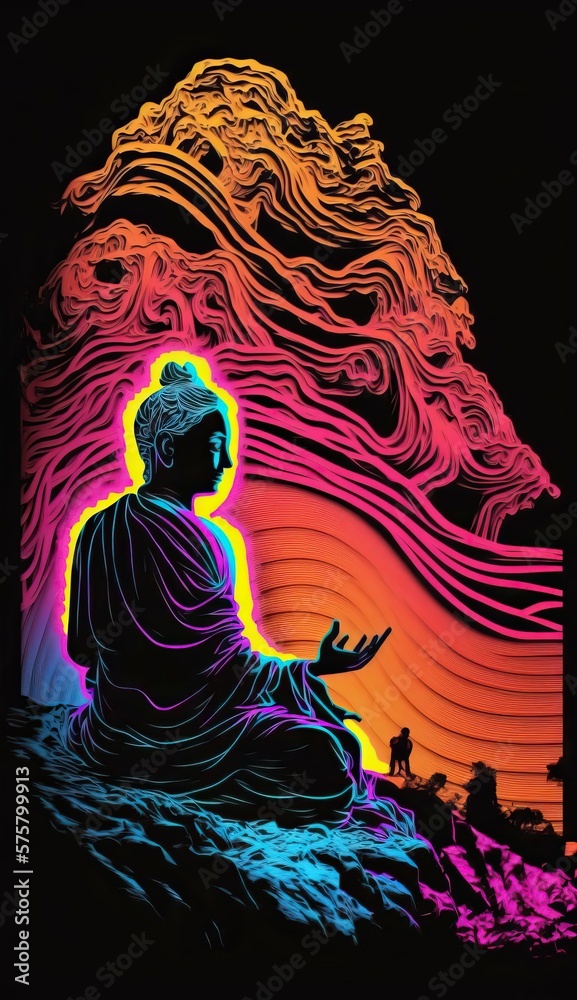 Wall mural 4k resolution or higher, vibrant buddha figurine. generative ai technology