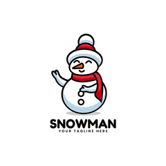Fototapeta na wymiar Vector Logo Illustration Snowman Mascot Cartoon Style.