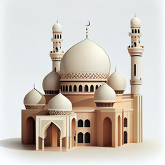 Generative Ai: Papercut mosque for Eid mubarak, ramadan concept illustration
