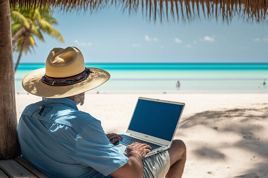 Guy Working On Beach Remote