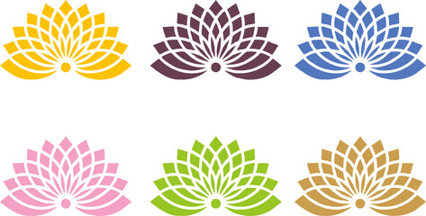 Fototapeta na wymiar Multi color Set of lotus flower icons. abstract lotus symbols. Soft color icons for web or logo ideas