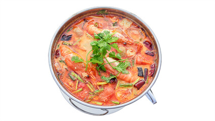 Isolate Tom Yum Goong. Thai hot spicy soup with shrimp on white background