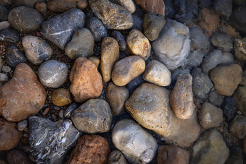 Rocky shapes on the beach. textures and patterns generated on the stones of the Ibiza.