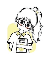 Cute schoolgirl character sticker vector