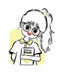 Cute schoolgirl character sticker vector