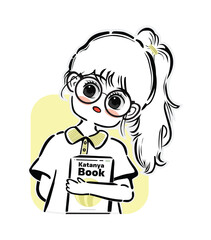 Cute schoolgirl character sticker vector