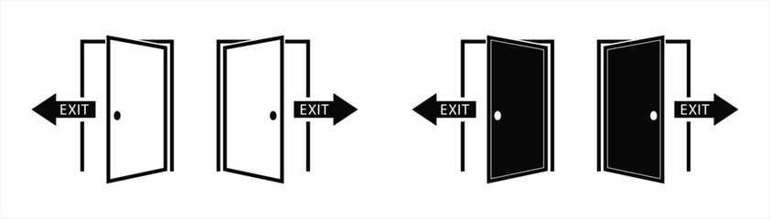 door exit icon set. emergency exit icon symbol sign collections, vector illustration